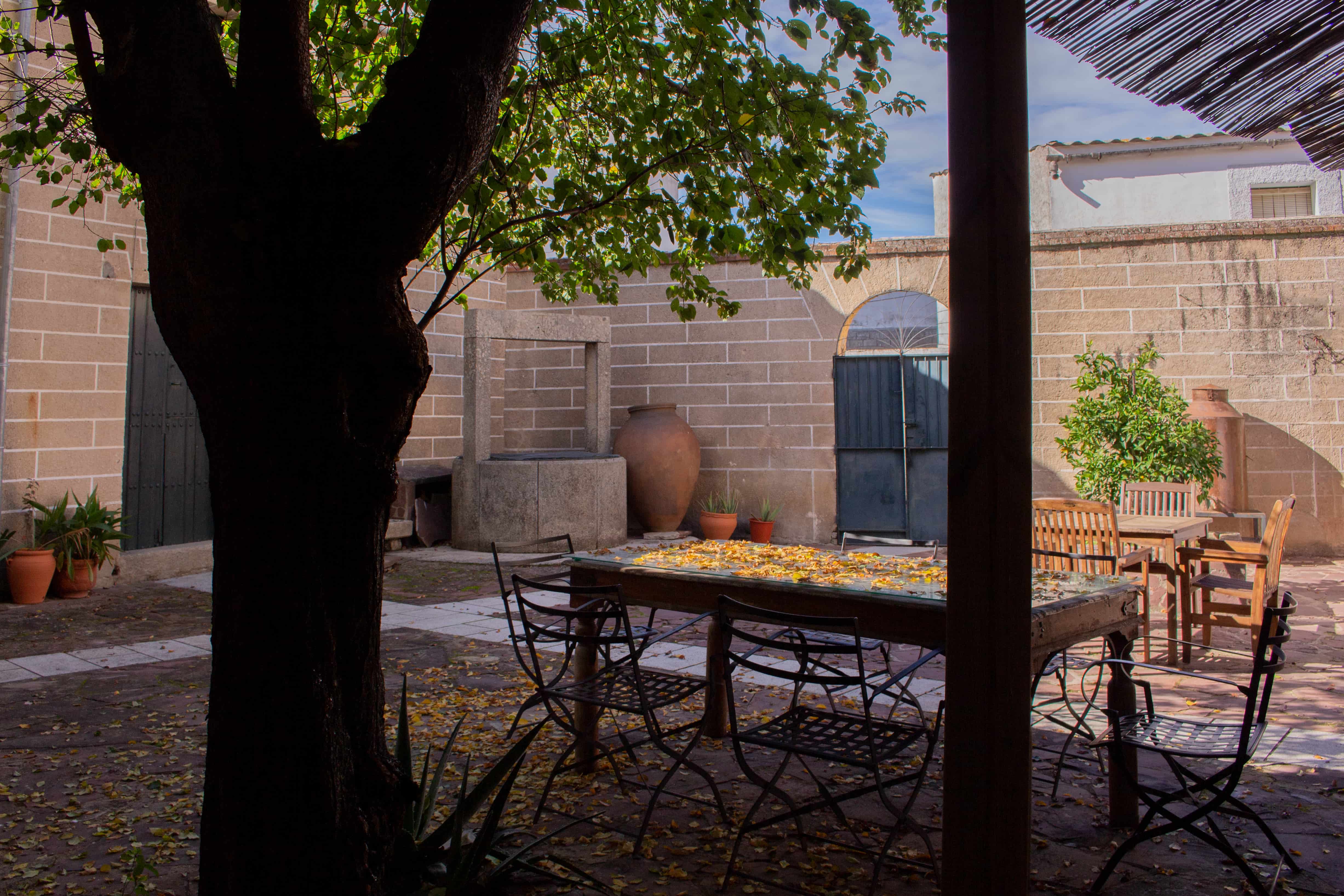 Patio con sombra en Casa Rural Vía de la Plata